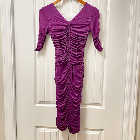 BCBGMaxAzria Evert Ruched V-Neck Dress Purple – XS - Picture 7 of 16